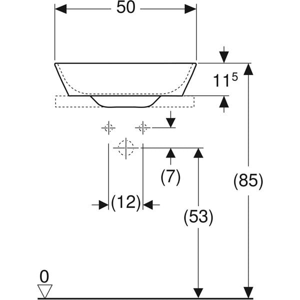 Geberit  ONE çanak lavabo, yatay çıkışlı, 50x42.5 cm, batarya deliksiz, KeraTect®