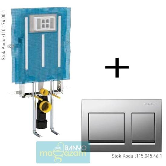 Geberit Alpha Gömme Rezervuar 8cm Seti + Alpha15 Kumanda Paneli Mat Krom
